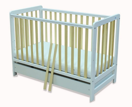 Łóżeczko JAŚ Deluxe BIAŁY-SOSNA z funkcją tapczanika oraz szufladą (120x60)