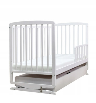 Skrzat Krzyś 3w1 Łóżeczko kołyska z szufladą i barierką Białe