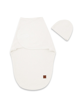 MimiNu Otulaczek do spania dla noworodka + czapeczka Ecru 0 - 3 m