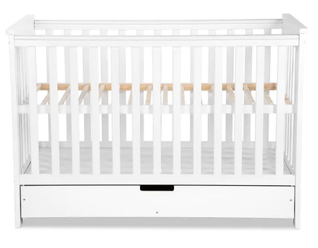 Klupś Łóżeczko IWO z szufladą i barierką ochronną białe