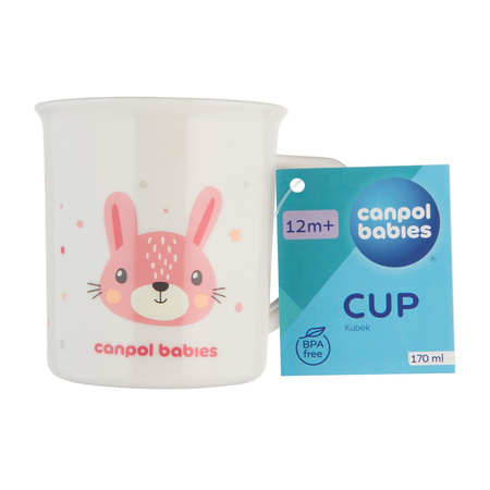 Canpol Babies Kubek plastikowy z uchem dla dziecka 170 ml CUTE ANIMALS Pink