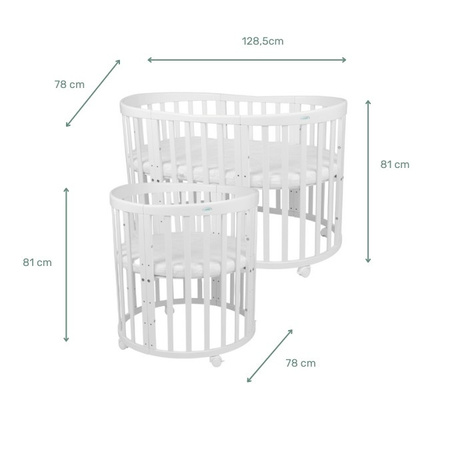 Waldin Owalne Łóżeczko 7w1 BIAŁE z materacem