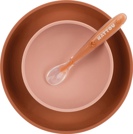 Nattou Zestaw naczyń silikonowych ze śliniakiem