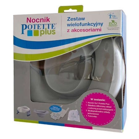 Nocnik Potette Plus Zestaw wielofunkcyjny z akcesoriami, biało-szary