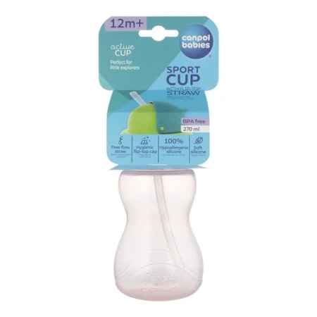 Canpol babies Bidon ze składaną rurką silikonową 270 ml różowy