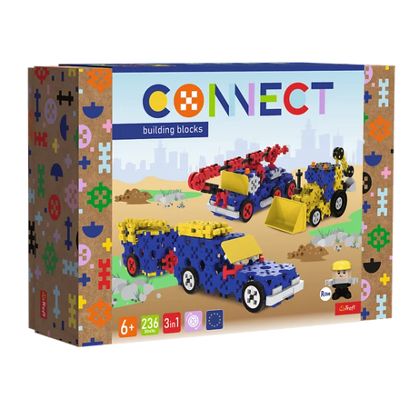 Zestaw klocków Connect 3w1: Pojazdy budowlane / SUV z przyczepą