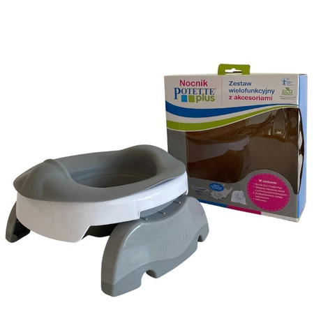 Nocnik Potette Plus Zestaw wielofunkcyjny z akcesoriami, biało-szary