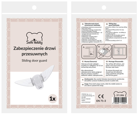SafeTeddy Zabezpieczenie drzwi przesuwnych szaf komandor z klejem 3M