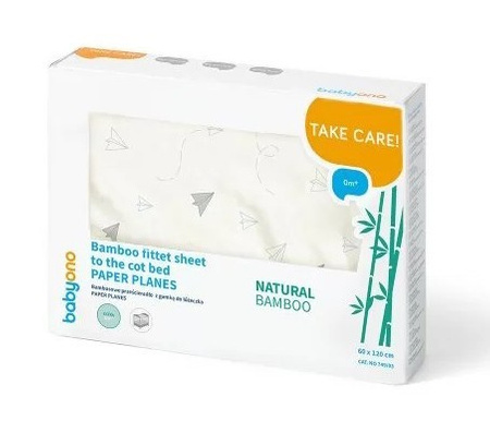 Babyono Bambusowe prześcieradło z gumką do łóżeczka, PAPER PLANES 60x120 749/03