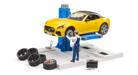 Bruder 62112 Warsztat samochodowy z żółtym autem Roadster