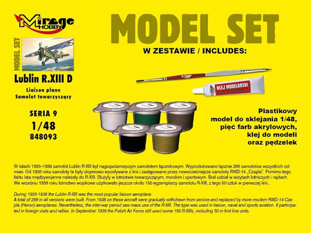 Mirage 848093 1:48 MODEL SET LUBLIN R.XIII D (Polski Samolot Towarzyszący)