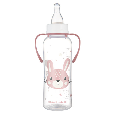 Canpol babies Butelka standardowa wąska z uchwytami 250 ml CUTE ANIMALS różowa