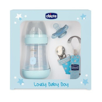 Chicco zestaw dla noworodka Butelka Perfect5+smoczek mini soft+tasiemka (niebieski)