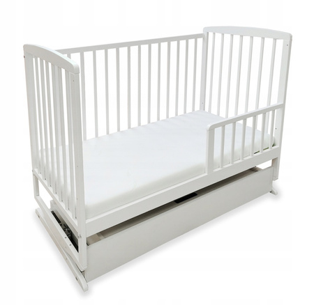 Skrzat Krzyś 3w1 Łóżeczko kołyska z szufladą i barierką Białe