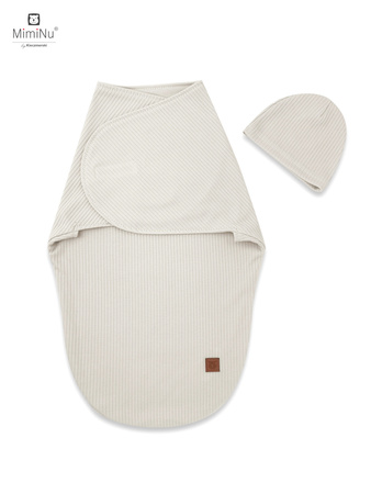 MimiNu Otulaczek do spania dla noworodka + czapeczka Beżowy 0 - 3 m