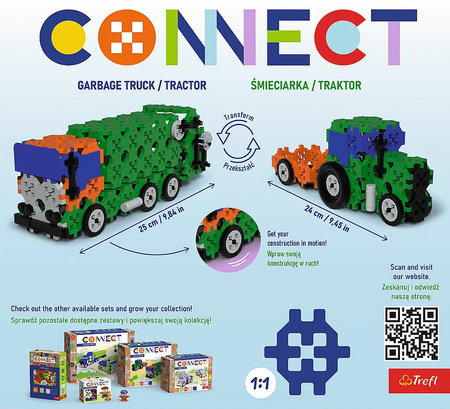 Zestaw klocków Connect 2w1: Śmieciarka / Traktor