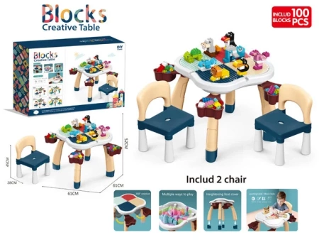  Stolik Do Zabawy Klockami z Dwoma Krzesełkami