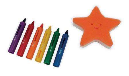 Janod Kredki do kąpieli 6 kolorów z gąbką