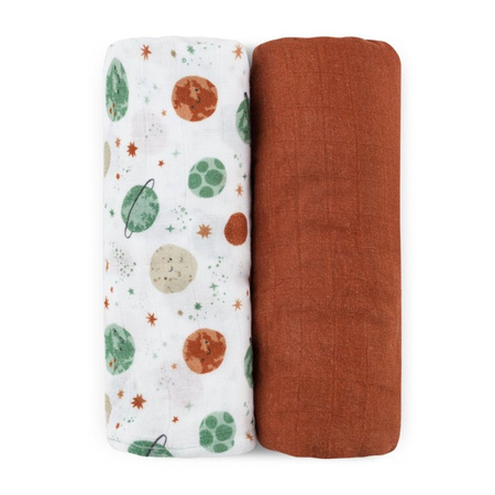 PETITE&MARS Zestaw otulaczy z muślinu bambusowego 2 szt. Misty Celestial Planets