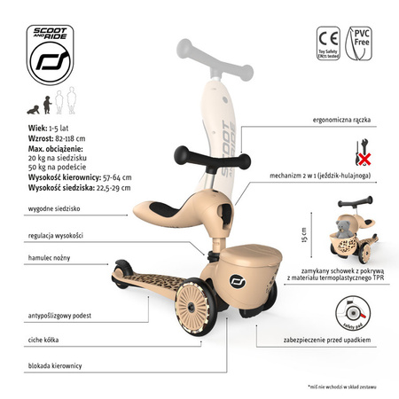 SCOOTANDRIDE Highwaykick 1 Lifestyle 2w1 Jeździk i hulajnoga 1-5 lat Leopard
