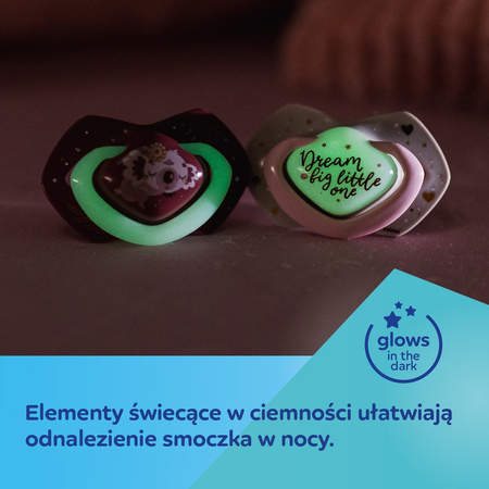 Canpol Babies Smoczek silikonowy Light touch 18 m+ symetryczny świecący w ciemności Sleepy Koala 2 szt. Różowy