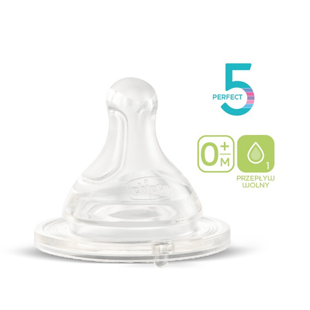 Chicco Smoczek do butelki Perfect5, Physio wolny przepływ 0m+, 2 szt.