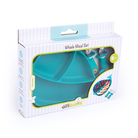 Zestaw Talerzyk ze sztućcami Miętowy Wieloryb GiliGums