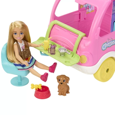 Mattel Barbie Chelsea - Różowy kamper + laleczka Chelsea + akcesoria HNH90