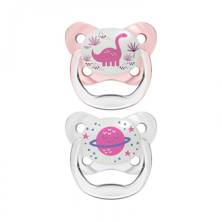 Dr Browns Smoczek ortodontyczny Prevent 6-18 m 2 pak świecący w ciemności, różowy