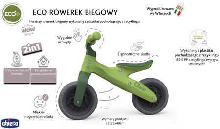 Chicco Rowerek biegowy ECO+ zielony 18-36m