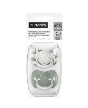 Suavinex Smoczek fizjologiczny SX Pro silikonowy 2szt. 6-18m Oliwkowy