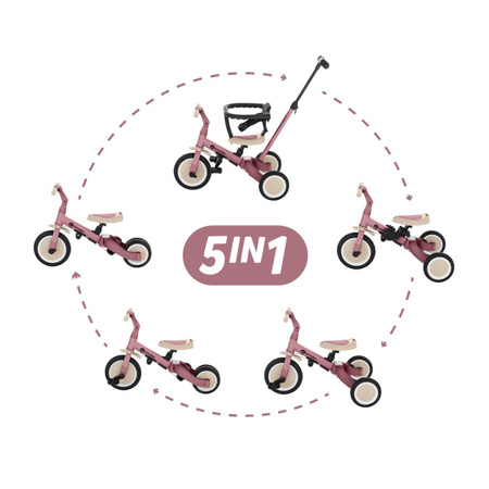 PETITE&MARS Wielofunkcyjny rowerek trójkołowy 5w1 Turbo Dusty Rose