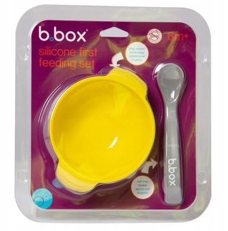 B.Box Silikonowa miseczka z przyssawką i łyżeczką Lemon