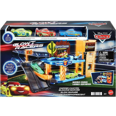 Cars Auta Glow Racers Garaż Copper Canyon Świecący w ciemności, 3 autka HPX75