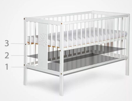 Klupś Łóżeczko IWO z szufladą i barierką ochronną białe