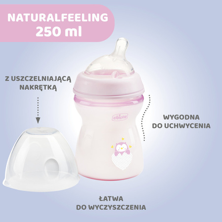 Chicco Butelka NaturalFeeling 250ml Przepływ średni 2m +