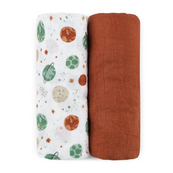 PETITE&MARS Zestaw otulaczy z muślinu bambusowego 2 szt. Misty Celestial Planets