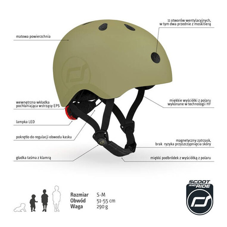 SCOOTANDRIDE Kask S - M dla dzieci 3+ Olive