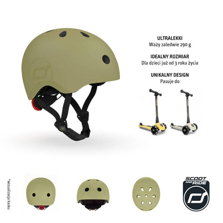 SCOOTANDRIDE Kask S - M dla dzieci 3+ Olive