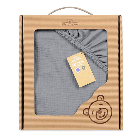 Babymatex Prześcieradło MUŚLIN z gumą rozmiar 60x120, szare