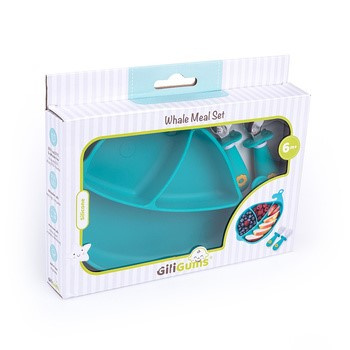 Zestaw Talerzyk ze sztućcami Miętowy Wieloryb GiliGums