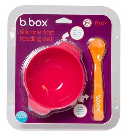 B.Box Silikonowa miseczka z przyssawką i łyżeczką Strawberry