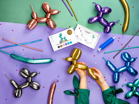 Balony modeliny Glossy 130cm z pompką, mix (1 op. / 30 szt.)