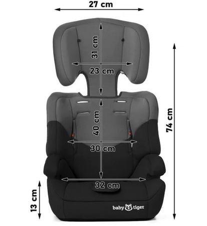 Baby Tiger MALI Fotelik samochodowy 9-36 kg szary