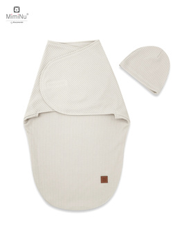 MimiNu Otulaczek do spania dla noworodka + czapeczka Beżowy 0 - 3 m