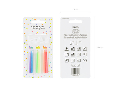 Świeczki urodzinowe Kolorowe Płomienie, mix (1 op. / 6 szt.)