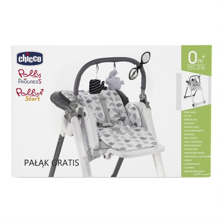 Krzesełko do karmienia Polly Progres5 Chicco Kiwi+Pałąk z zabawkami (Outlet)