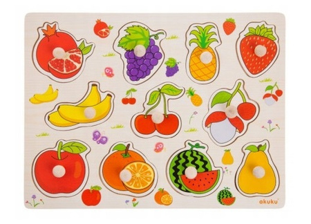 Akuku Drewniane Puzzle z pinezkami , Owoce