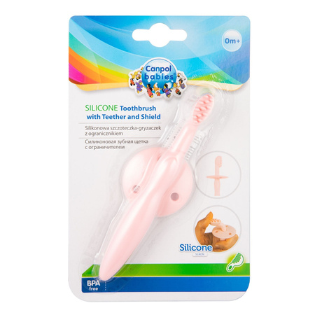 Canpol babies silikonowa szczoteczka - gryzaczek z ogranicznikiem, różowa