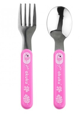 Akuku Sztućce dla dzieci ze stali szlachetnej, różowe